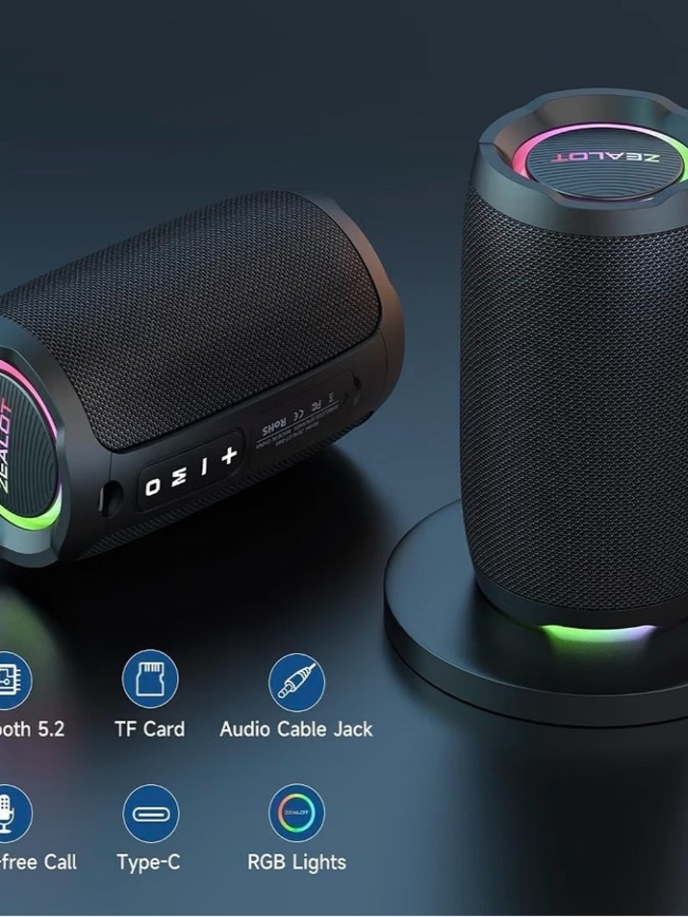 Portable Bluetooth Speaker 20W — Blue with RGB Light - Picture 3 of 3